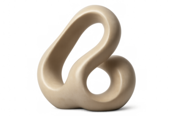 Modern beige abstract ceramic sculpture with transparent background