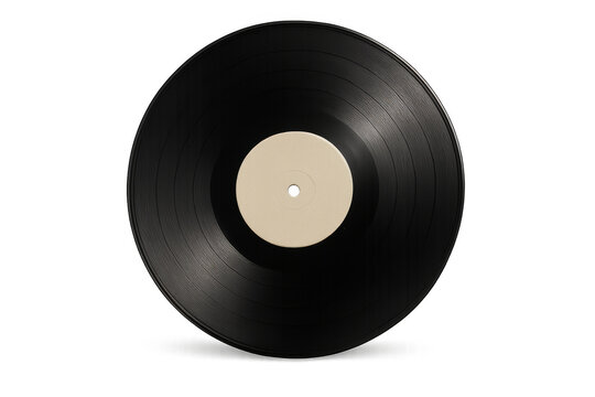 Black vinyl record with blank label on transparent background