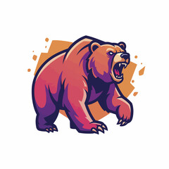 Fierce Grizzly Bear Roaring with Open Mouth and Sharp Teeth Ready to Attack