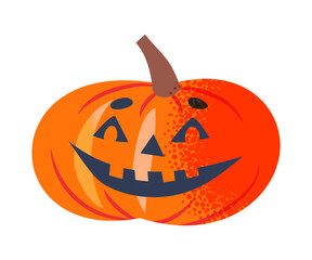 Halloween pumpkin with carved smiling face. Cartoon vector illustration isolated on transparent background.