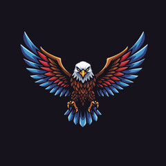 Majestic Eagle Spreading Its Colorful Wings in Flight Against a Dark Background