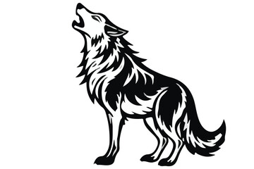 Obraz premium A black and white illustration of a wolf howling with detailed fur on a white background image design