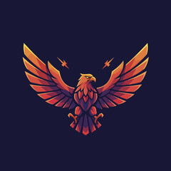 Obraz premium Majestic Fiery Eagle Spreading Wings Under Lightning Bolts Symbol