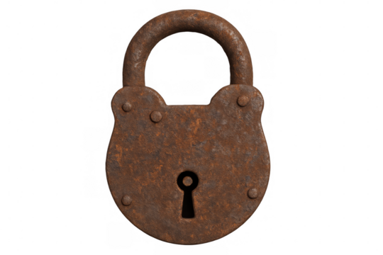 Old rusty padlock securing showing keyhole on transparent background - Powered by Adobe