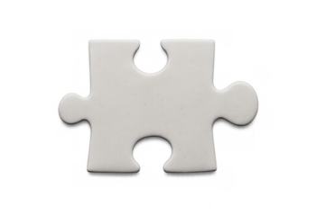 White puzzle piece on a transparent background, symbolizing problem-solving, strategy, and connection