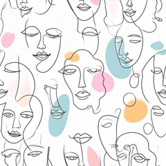 Tileable Pattern of Abstract Retro Faces with Mixed Emotions and Melting Shapes
