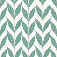 Seamless Abstract Pattern of Hand-Drawn Green Leaves in Geometric Rhythm – Modern Zen Style