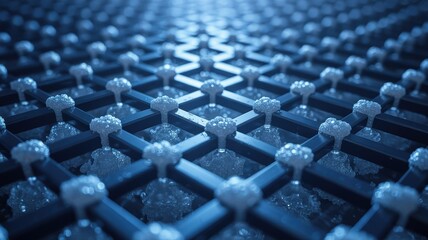 Obraz premium Nanotechnology grid structure with atomic patterns and molecular connectivity