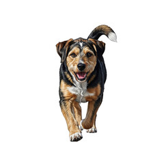 Obraz premium Happy tricolor dog running towards camera