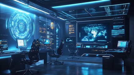 A futuristic office using AI for automation and efficiency
