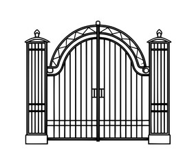 Ornamental Metal Gate Fence Entry Architecture Line Art Vector Illustration
