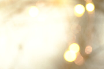 Dreamy golden bokeh and flare background, blurred nature in the morning. Peaceful or serene backgrounds.