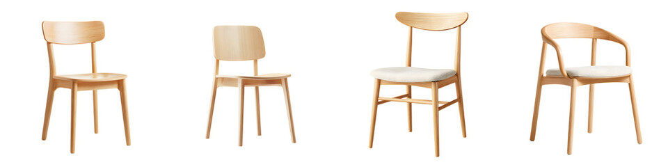 Fototapeta premium Modern Wooden Dining Chairs, Simple Design Furniture on White