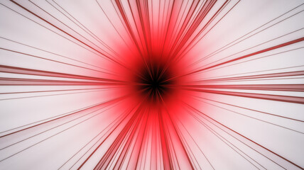 Obraz premium A digital art image of a bright pink and red light trail radiating from a central point against a pure white background. The light trail consists of multiple