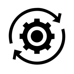 A gear with circular arrows indicating a continuous process, isolated on white background