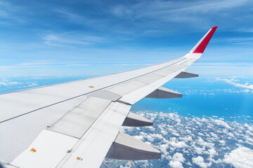 Fototapeta premium Awesome view of the Earth under the airplane wing