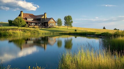 Obraz premium Tranquil Ranch House Reflection