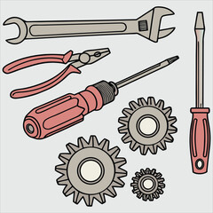 Set of line icons related to labor, construction, renovation. Outline icon collection. Vector illustration. Editable stroke.