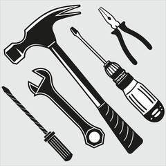 Set of line icons related to labor, construction, renovation. Outline icon collection. Vector illustration. Editable stroke.