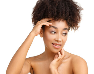 Portrait of beautiful Brazilian woman on white background