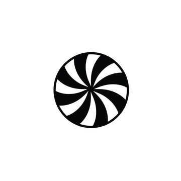 Black and white peppermint candy swirl vector silhouette icon