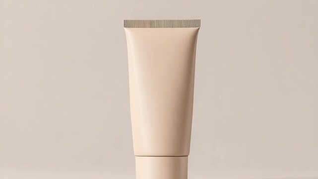 Beige cosmetic tube container skincare packaging on neutral background