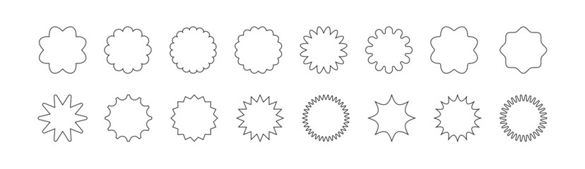 Circle shape outline Scallop set PNG. Zig zag wavy Edge Line Circle Shapes Set. Line sale tags vector illustration isolated