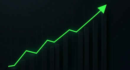 Green Upward Growth Arrow on Dark Stock Market Chart.