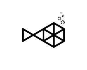 Simple Wireframe 3d isometric box Geometric Fish with Air Bubbles Logo