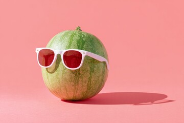Watermelon wearing sunglasses on a solid color background , Generative AI