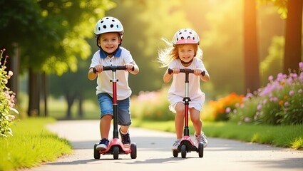 mother and son riding bikes