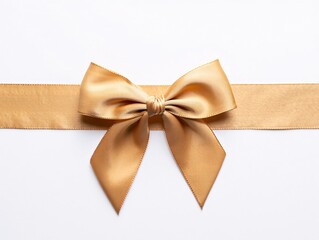 Elegant Gold Satin Ribbon Bow on White Background: Festive, Elegant, and Minimalist Design.