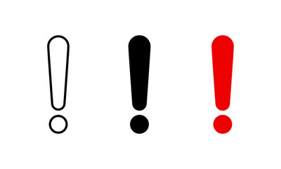 Exclamation mark, alert icon set. Warning and attention sign. Error message symbol