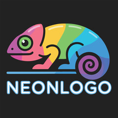 Colorful chameleon logo design with neonlogo text below