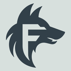 A wolf head silhouette with a letter f in the negative space