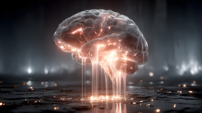 Digital Brain: An illuminated digital brain illustration, showcasing the complex network of neural pathways and connections in a captivating, futuristic, and high-tech manner. - Powered by Adobe