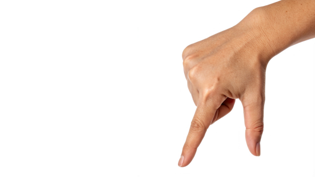 a hand pointing down isolated on transparent background