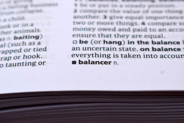 English Definition Dictionary Page Of Printed Word -  Balancer Close Up