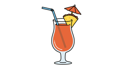 Vector Cartoon Illustration of a Pina Colada in a Glass with Umbrella and Straw