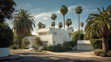 for sale sign in front of modern house with vintage elements surrounded by wellmaintained garden