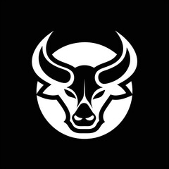 Bull face logo vector in a button style on black, featuring a clean design for strong logos.