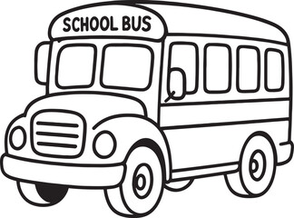 School Bus Coloring Page Illustration for Kids – Black and White Line Art