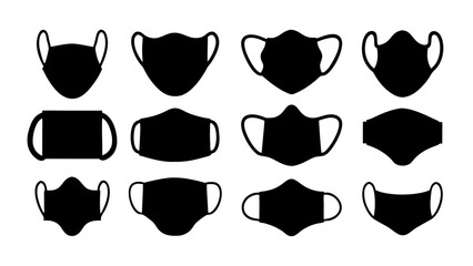 Set of face mask icons silhouette vector on tranparent background