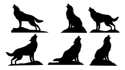 Howling Wolf Silhouette Standing on Rocky Outcrop