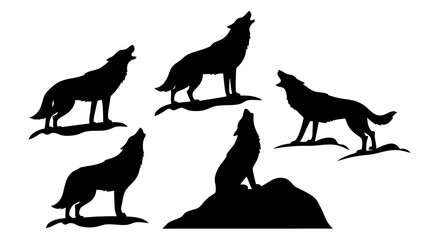 Howling Wolf Silhouette Standing on Rocky Outcrop