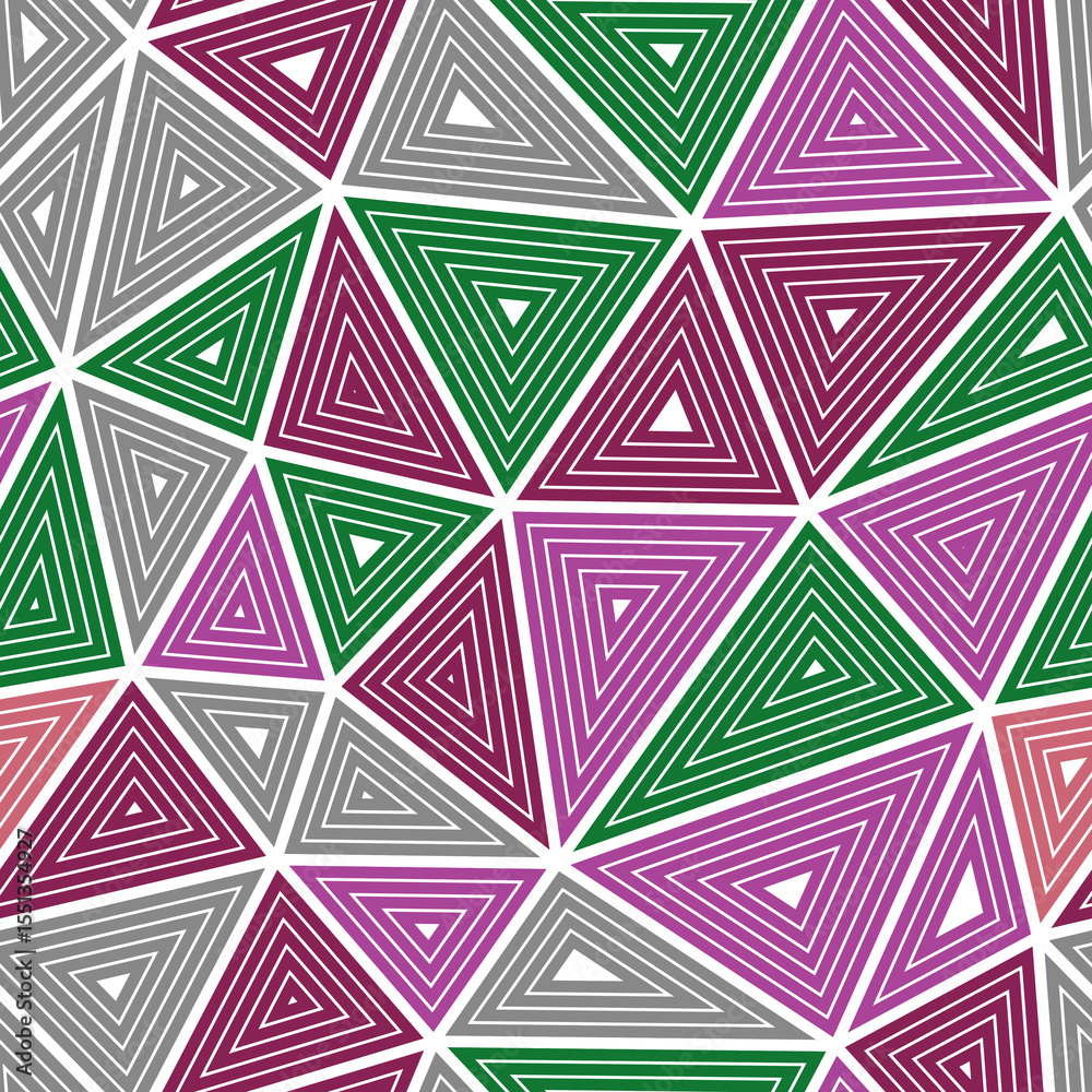 Poster abstract mosaic background. multiple repeated inner triangles. large triangle size. multiple colors 