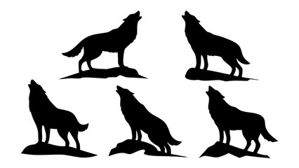 Howling Wolf Silhouette Standing on Rocky Outcrop