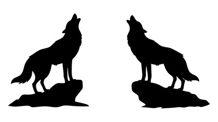 Howling Wolf Silhouette Standing on Rocky Outcrop