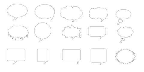 Vector Speech Bubbles Set, Black Icons Isolated on White Background. Comic book style outline chat, dialogue, and shout box shapes.
