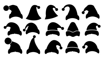 Silhouettes of Christmas hats. Santa Claus